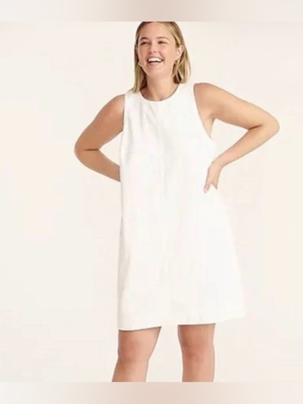 J. Crew Denim White Shift Dress Sleeveless White Cotton Size 12